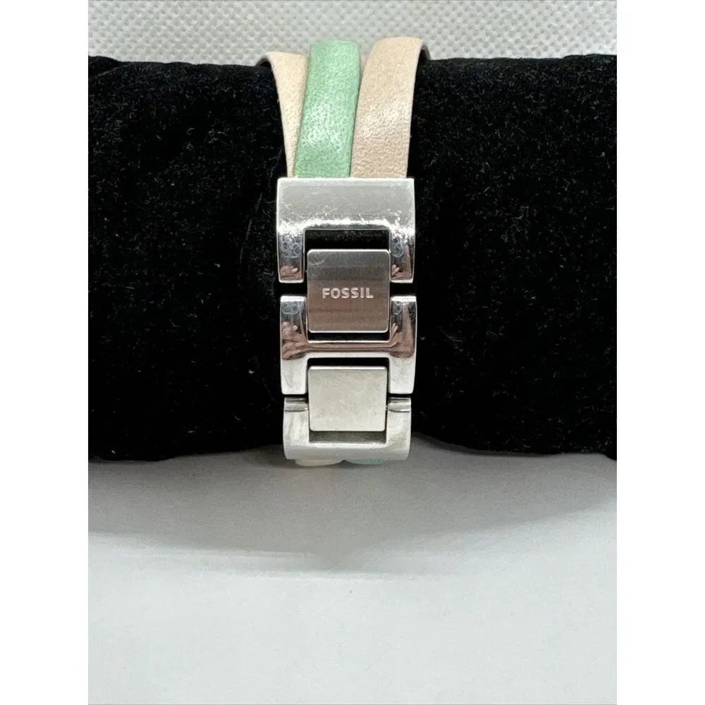 Fossil Georgia ES3224 Women's Beige and Teal Leather Analog Dial Watch JNA313